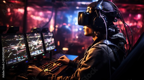 VR gaming experience with players fully immersed - 