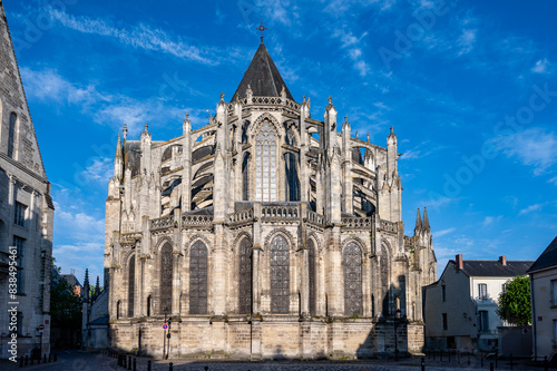 Tours street view, city on Central Loire valley, cathedral of Tours, dedicated to Saint Gatien, visiting on castles of Loire valley, France