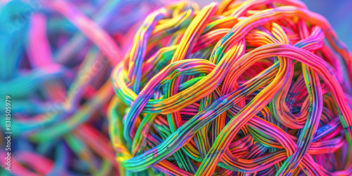 Technicolor Tangle: A ball of yarn, knotted into an intricate pattern.