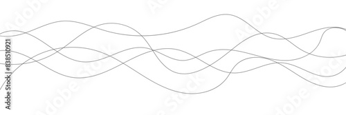 Thin wavy line abstract background. Wavy line horizontal divider outline minimalist background. Abstract black lines wave curve motion on white background. Vector Illustration.