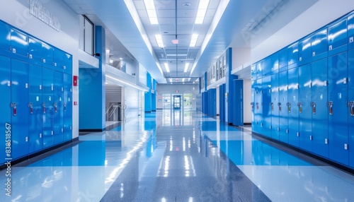 Blue Lockers Line Empty School Hallway During Daytime