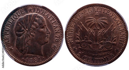 HAITI Coin. 2 Cents 1881
