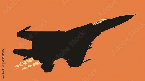 Fighter Jet Illustration. Military Aircraft Silhouette of Jet Bomber