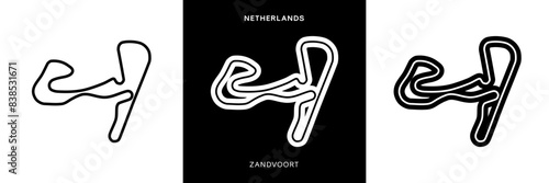 Zandvoort Circuit Vector. Dutch Circuit Race Track Illustration with Editable Stroke. Stock Vector. 