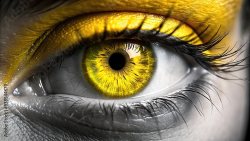 Close-up of a striking eye with vibrant yellow accents, albinism, awareness, eye, close-up, vision, yellow, vivid, unique, diversity, genetic condition, inclusivity, stigma, beauty