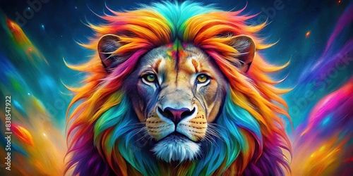 Vibrant lion with colorful mane , Lion, colorful, mane, wild, animal, vibrant, wildlife, big cat, predator, fierce, majestic, nature, Africa, king of the jungle, beautiful, carnivore
