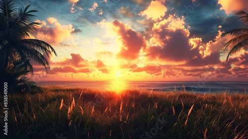 beautiful landscape of Majestic sunset stock photo 