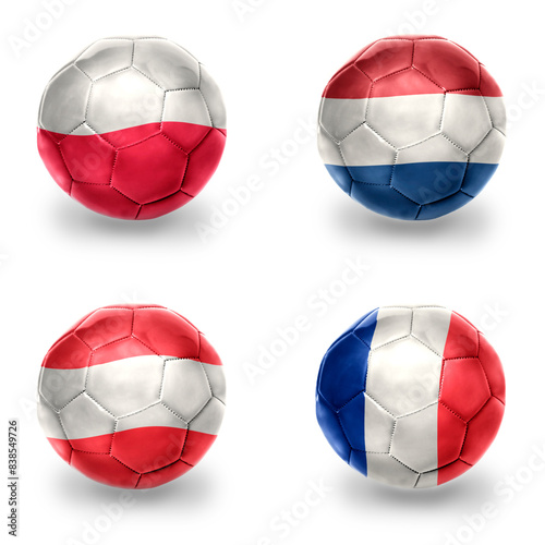 europe group . football balls with national flags of austria poland netherlands and france,soccer teams. on the white background.