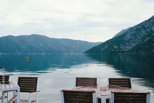 Restaurant on the coast of the Nola Kotor bay in Montenegro 