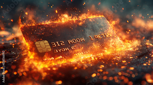 A credit card ablaze in scarlet flames