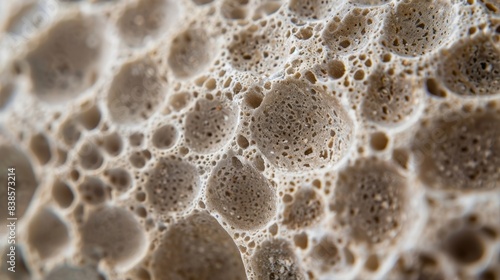 Macro photograph displaying the unique texture and porous nature of pumice stone with visible specks and grains in neutral hues