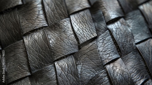 Charcoal gray leather with a strong linear crisscross pattern resembling the s of a leaf