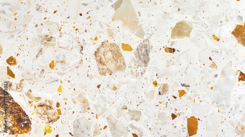 Speckles of goldenhued ing pop against the crisp white background of this polished marble floor adding a touch of warmth and depth