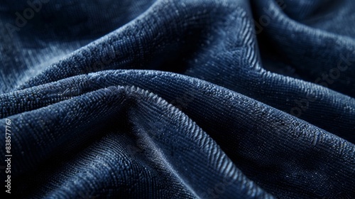 The raised pile of the velveteen creates a decadent velvety texture in a deep shade of navy blue