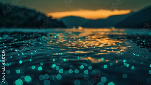 Tiny specks of bioluminescent algae tered like glowing emeralds across the surface of still waters