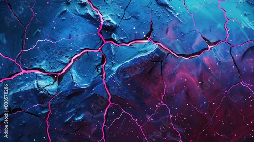 The fluorescent paint creates a cracked and textured surface resembling electric lightning frozen in time