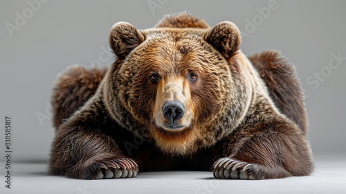 full body of majestic brown bear isolated, is captured in a bear close-up, showcasing its intense gaze and intricate fur details,