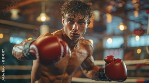 boxer in the ring, fighting position, sport
