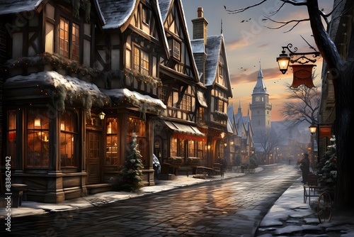 Winter street in the old town of Gdansk, Poland.