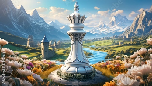 chess castle in the mountains. 3 d illustration