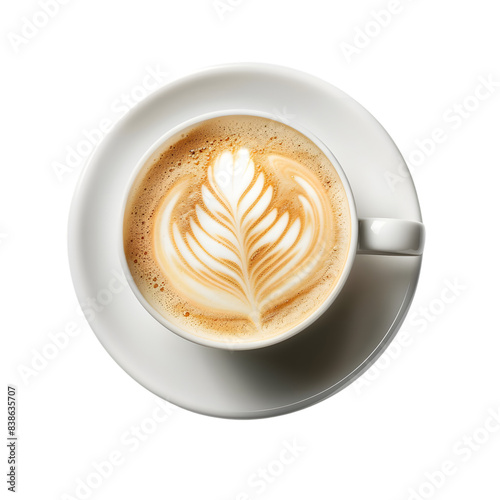 cappuccino with latte art isolated on transparent background. generative ai