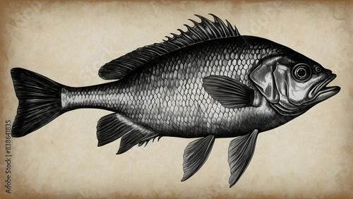 An intricately detailed, vintage-style illustration of a fish, reminiscent of classic biological sketches