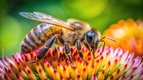 Close-up of a bee collecting nectar from a flower, bee, nectar, flower, pollination, close-up, insect, nature, spring, garden, macro, wildlife, buzzing, yellow, petals, pollen, honey