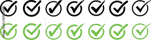 Check box icon with correct, accept checkmark icons tick box checked. Check mark icon symbols vector.