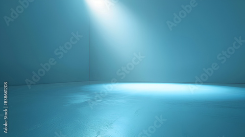 habitacion con perspectiva y fondo vacia con entrada de luz solar exterior iluminacion exterior color azul claro superficie cuarto con paredes lisas