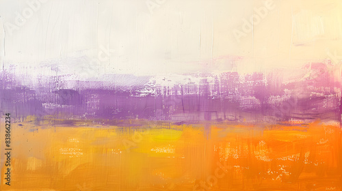 un cuadro de degradado lila-naranja y amarillo, sobre fondo beige, con un estilo minimalista y de bordes suaves, sombras sutiles, textura granulada, iluminación suave efecto acuarela
