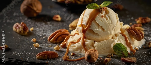 Luxuriously smooth gelato enhanced with contrasting textures, elevating the indulgent experience