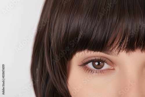 Close up view on swoop bangs hairstyle