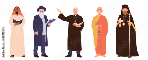 Spiritual leaders religious cartoon characters vector illustration set isolated on white background