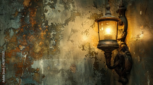 An aged light fixture mounted on the wall