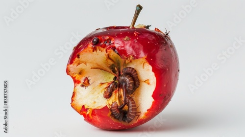 Spoiled Apple infested with worms and decaying.