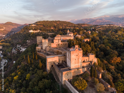Granada, Spain: Sunset over the Alhambra palace and fortress in Granada, Andalusia in southern Spain