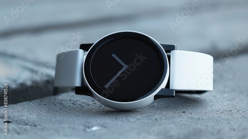 A stylish smartwatch designed for people with visual impairments, minimalist design, monochromatic, futuristic