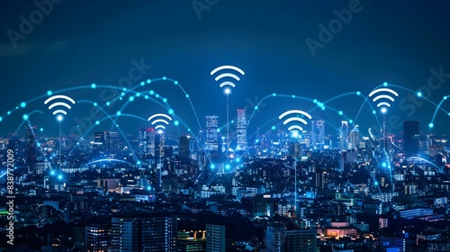 Modern city with wireless network connection