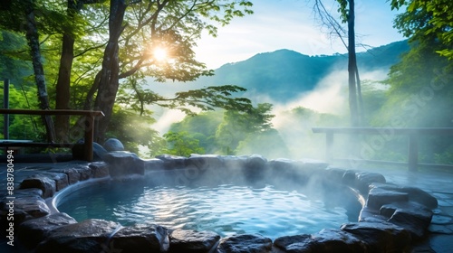 絶景の露天風呂、温泉・お風呂の風景