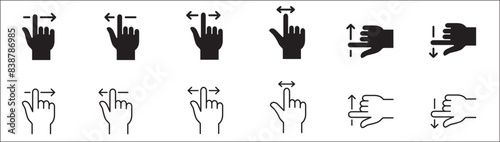 Finger touch screen gesture icon set. Swipe to up, down, left and right icon. Vector stock icon isolated on white. Graphic design for button template and illustration.
