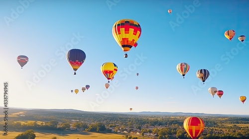 A hot air balloon festival with vibrant balloons taking flight on Australia Day. Concept of aerial displays and excitement. 