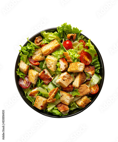 Fresh caesar salad with croutons and tomatoes isolated on transparent background