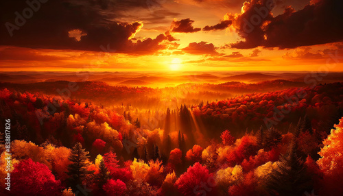 Stunning Autumn Sunset Over Vibrant Forest.