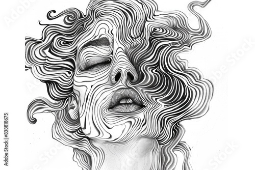 Drawing of a woman with a face made of lines