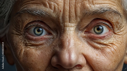 old natural female eyes with face close-up isolated 