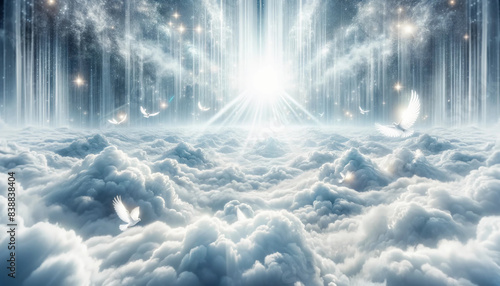 天界 雲の床 神聖な領域 非現実的な空間 白い空間