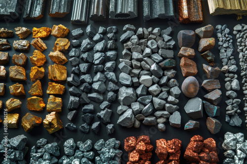 A detailed illustration of various rare earth metals, showcasing their significance in manufacturing smartphones, electric vehicles, and wind turbines.. AI generated.