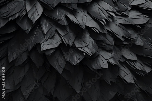 Black feathers texture background. 