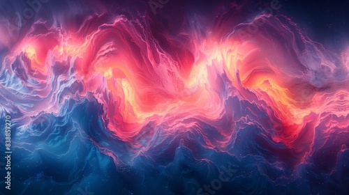 Fluid art painting showcasing a wave-like formation in shades of pink and blue.