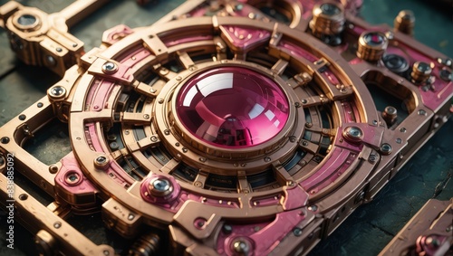 Steampunk Gearing Mechanism with Pink Lens